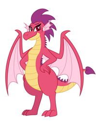 Size: 1280x1620 | Tagged: safe, artist:aleximusprime, oc, oc only, oc:barb the dragon, dragon, fanfic:go north young dragon, flurry heart's story, dragon oc, dragoness, fangs, female, hand on hip, non-pony oc, simple background, solo, spikes, spread wings, transparent background, wings