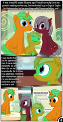 Size: 1519x2942 | Tagged: safe, artist:mrkm, derpibooru exclusive, oc, oc:caramel star(mrkm), oc:cherry night, oc:hard sprocket, bat pony, pony, unicorn, comic:synthesis, ;p, bat pony oc, bat wings, colt, comic, cute, cute little fangs, dialogue, ear fluff, fangs, female, foal, horn, looking at each other, looking at someone, looking at you, male, mare, married couple, one eye closed, seat, sitting, smiling, smiling at you, snow, speech bubble, stallion, tongue out, train, train cabin, trio, unicorn oc, unshorn fetlocks, window, wings