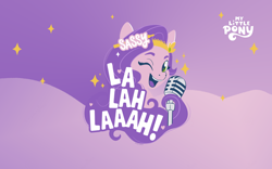 Size: 1600x1000 | Tagged: source needed, safe, pipp petals, pegasus, pony, g5, official, abstract background, adorapipp, cute, female, happy, headband, heart, jewelry, logo, looking at you, mare, microphone, one eye closed, open mouth, open smile, regalia, sassy, smiling, solo, sparkles, wink, winking at you