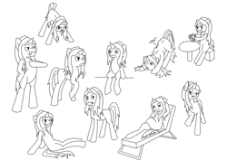 Size: 4060x2880 | Tagged: safe, artist:applelord, oc, oc only, oc:nightapple star, pony, unicorn, beach chair, bipedal, chair, food, sandwich, simple background, solo, stretching, white background
