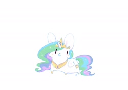 Size: 2048x1448 | Tagged: safe, artist:bubbletea, princess celestia, alicorn, pony, chibi, eye clipping through hair, simple background, solo, white background