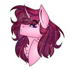 Size: 1526x1526 | Tagged: safe, artist:dejji_vuu, oc, oc only, oc:cherry lume, pony, unicorn, bust, female, horn, mare, portrait, simple background, solo, transparent background, unicorn oc