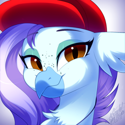 Size: 1000x1000 | Tagged: safe, artist:scarlet-spectrum, oc, oc only, oc:ocean breeze (savygriffs), classical hippogriff, hippogriff, g4, chest fluff, commission, cute, female, hat, icon, solo
