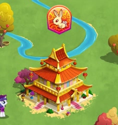 Size: 697x738 | Tagged: safe, gameloft, rarity, rabbit, g4, my little pony: magic princess, animal, architecture, building, chinese, chinese new year, lantern, the anonymous campsite, year of the rabbit