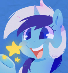Size: 1200x1278 | Tagged: safe, artist:talimingi, minuette, pony, unicorn, g4, bust, colored pupils, female, hooves, lineless, mare, open mouth, open smile, smiling, solo, stars