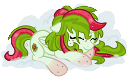 Size: 1000x618 | Tagged: safe, artist:sjart117, oc, oc only, oc:watermelana, pegasus, pony, animated, barely animated, breathing, cloud, female, freckles, gif, gradient hooves, mare, pegasus oc, simple background, sleeping, smiling, solo, transparent background