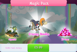 Size: 1267x858 | Tagged: safe, gameloft, cipactli, cranky doodle donkey, donkey, g4, my little pony: magic princess, bowtie, bundle, bush, clothes, costs real money, english, flower, gem, jack, magic pack, male, mobile game, mud, numbers, sale, solo, text, tuxedo, wedding suit, wig