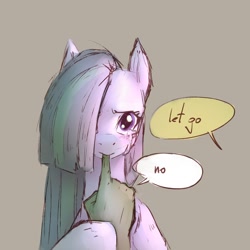 Size: 1088x1088 | Tagged: safe, artist:haku nichiya, marble pie, oc, oc:anon, earth pony, human, pony, g4, biting, blushing, canon x oc, crying, finger bite, finger in mouth, hair over one eye, let go, looking at you, no, nom, offscreen character, pov, teary eyes