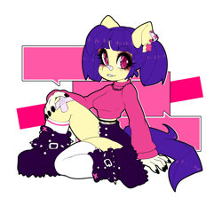 Size: 1772x1583 | Tagged: safe, artist:tolsticot, oc, oc only, earth pony, anthro, bandaid, bandaid on nose, boots, clothes, ear piercing, earring, jewelry, looking at you, midriff, piercing, shoes, socks, solo