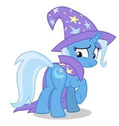 Size: 5352x5634 | Tagged: safe, alternate version, artist:gypsykumquat, trixie, pony, unicorn, g4, no second prances, .svg available, butt, cape, clothes, female, hat, inkscape, looking back, plot, raised hoof, rear view, show accurate, simple background, smiling, solo, the great and powerful ass, transparent background, trixie's cape, trixie's hat, vector