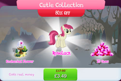 Size: 1269x860 | Tagged: safe, gameloft, roseluck, earth pony, pony, g4, my little pony: magic princess, background character, background pony, bundle, bush, costs real money, cutie collection, english, female, flower, gem, magic, mare, mobile game, numbers, sale, solo, text
