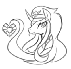 Size: 737x713 | Tagged: safe, artist:maren, king sombra, pony, g4, 2013, bust, crystal heart, doodle, monochrome, old art, portrait, prehensile mane, queen umbra, rule 63, simple background, sketch, solo, tongue out, white background