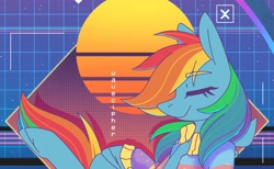 Size: 2424x1495 | Tagged: safe, artist:wavecipher, rainbow dash, pegasus, pony, g4, eyes closed, smiling, solo, synthwave, wip