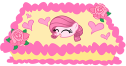 Size: 3444x1812 | Tagged: safe, artist:muhammad yunus, oc, oc only, oc:annisa trihapsari, earth pony, pony, g4, party of one, ^^, birthday cake, cake, cute, earth pony oc, eyes closed, female, flower, food, heart, ibispaint x, mare, ocbetes, open mouth, open smile, pink body, pink mane, pretty, rose, simple background, smiling, solo, transparent background