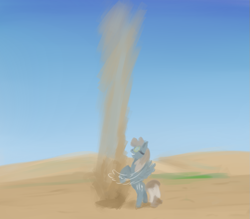 Size: 803x704 | Tagged: safe, artist:anonymous, dust devil, pegasus, pony, g4, flapping, flapping wings, goggles, happy, sand, smiling, solo, wings