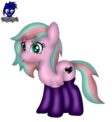 Size: 3840x4154 | Tagged: safe, artist:damlanil, oc, oc:mystic breeze, earth pony, pony, blushing, clothes, cute, female, looking at you, mare, show accurate, simple background, smiling, socks, solo, standing, tongue out, transparent background, vector