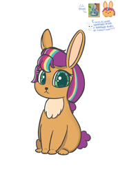 Size: 1298x1903 | Tagged: safe, artist:limitmj, angel bunny, sunny starscout, rabbit, g5, angel bunny is not amused, animal, bunnified, bunny starscout, chibi, cute, female, lunar new year, mane stripe sunny, simple background, solo, species swap, sunny bunny, unamused, white background, year of the rabbit