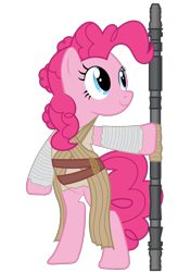 Size: 843x1200 | Tagged: safe, artist:prixy05, pinkie pie, earth pony, pony, g4, looking at something, rey, simple background, solo, staff, star wars, transparent background, vector