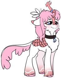 Size: 804x1022 | Tagged: safe, artist:brainiac, oc, oc only, oc:bell, kirin, anime reference, belle 2022, cloven hooves, collar, concave belly, cute, cute little fangs, fangs, female, kirin oc, mare, movie reference, simple background, slender, solo, thin, transparent background