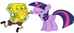 Size: 1306x590 | Tagged: safe, edit, edited screencap, editor:incredibubbleirishguy, editor:skymation2415, screencap, twilight sparkle, alicorn, pony, g4, background removed, crossover, crossover shipping, cute, daaaaaaaaaaaw, kiss on the lips, kissing, male, romance, romantic, sea sponge, shipping, simple background, sponge, spongebob squarepants, spongebob squarepants (character), spongetwi, transparent background, twilight sparkle (alicorn)