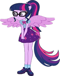 Size: 536x683 | Tagged: safe, edit, edited screencap, editor:incredibubbleirishguy, screencap, sci-twi, twilight sparkle, human, equestria girls, g4, my little pony equestria girls: choose your own ending, text support, text support: rarity, 1000 years in photoshop, background removed, female, glasses, ponied up, ponytail, solo, wings