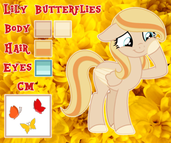 Size: 1526x1282 | Tagged: safe, artist:cindystarlight, oc, oc only, oc:lily butterflies, pegasus, pony, female, mare, reference sheet, solo