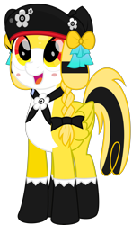 Size: 3000x5114 | Tagged: safe, artist:keronianniroro, oc, oc only, oc:teruru, pegasus, pony, beret, blonde mane, bow, clothes, happy, hat, looking up, neckerchief, open mouth, simple background, socks, solo, stockings, thigh highs, transparent background