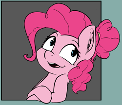 Size: 1065x920 | Tagged: safe, artist:pinkberry, pinkie pie, g4, alternate hairstyle, colored sketch, doodle, hair bun, leaning, looking back, sketch, smiling, smirk