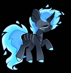 Size: 675x695 | Tagged: safe, artist:chaoticcr0w, oc, oc only, pony, unicorn, base used, black background, black coat, blue fire, eyes closed, fire, horn, male, mane of fire, simple background, solo, stallion, tail, tail of fire, unicorn oc