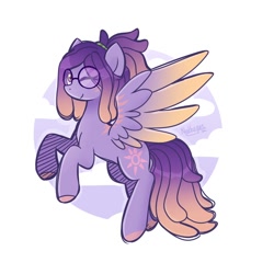 Size: 1500x1500 | Tagged: safe, artist:chaoticcr0w, oc, oc only, pegasus, pony, commission, flying, glasses, gradient mane, gradient tail, one eye closed, pegasus oc, round glasses, simple background, solo, spread wings, tail, white background, wings, wink
