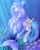 Size: 1638x2048 | Tagged: safe, artist:chaoticcr0w, oc, oc only, hybrid, merpony, sea pony, unicorn, blue mane, bubble, chest fluff, coral, crepuscular rays, digital art, female, fish tail, flowing mane, flowing tail, glowing, glowing eyes, horn, mare, ocean, seashell, seaweed, shell, smiling, solo, sunlight, swimming, tail, underwater, water