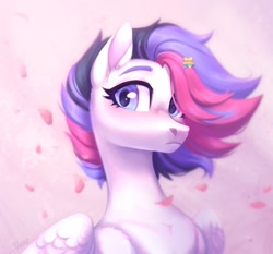 Size: 2145x2000 | Tagged: safe, artist:sparkling_light, oc, oc only, pegasus, pony, blushing, female, hairclip, high res, mare, petals, solo