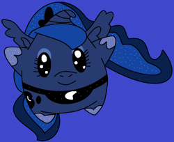 Size: 1072x874 | Tagged: safe, artist:jadeharmony, princess luna, luma, g4, blue background, cute, floppy horn, horn, lumafied, lunabetes, pun, simple background, solo, species swap, super mario bros., super mario galaxy