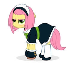 Size: 1920x1623 | Tagged: safe, artist:grapefruit-face, posey bloom, earth pony, pony, g4, g5, adoraposey, angry, base used, blushing, clothes, cute, dress, g5 to g4, generation leap, grumpy, madorable, maid, posey can't catch a break, shoes, simple background, solo, transparent background