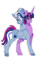 Size: 1240x1754 | Tagged: safe, artist:lost-soulowo, artist:nightingalewolfie, twilight sparkle, oc, alicorn, pegasus, pony, g4, base used, concave belly, conjoined, conjoined twins, duo, hooves, multicolored tail, nudity, sheath, simple background, slender, striped tail, tail, thin, transparent background, twilight sparkle (alicorn), unshorn fetlocks
