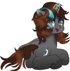 Size: 2216x2248 | Tagged: safe, artist:php178, oc, oc only, oc:metanagon, pony, unicorn, .svg available, aura, bedroom eyes, blue eyes, blue mane, brown mane, brown tail, butt, colored eyebrows, colored pupils, crescent moon, curled up, eyebrows, female, gift art, glasses, glowing, glowing horn, gradient mane, gradient tail, high res, highlights, hoof heart, horn, inkscape, lidded eyes, looking at you, looking back, looking back at you, lying down, magic, magic aura, mane, mare, moon, movie accurate, one ear down, open mouth, open smile, pencil, plot, prone, raised leg, rear view, shading, simple background, smiling, smiling at you, solo, spread hooves, striped mane, style emulation, svg, tail, telekinesis, three quarter view, transparent background, underhoof, unicorn oc, vector