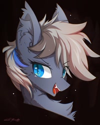Size: 1546x1920 | Tagged: safe, artist:gale spark, oc, oc only, oc:maple night, bat pony, pony, chest fluff, colored, ear fluff, male, neck fluff, open mouth, sharp teeth, solo, teeth