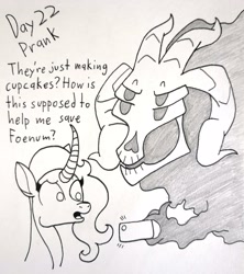 Size: 2551x2869 | Tagged: safe, artist:spoopygirl, fhtng th§ ¿nsp§kbl, oleander (tfh), fanfic:cupcakes, them's fightin' herds, cellphone, community related, female, high res, lineart, phone, smartphone, text, traditional art