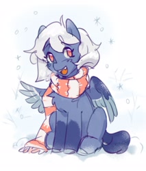 Size: 1944x2281 | Tagged: safe, artist:lunnita_pony, oc, oc only, oc:winter dream, pegasus, pony, clothes, scarf, snow, snowfall, solo, striped scarf