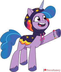 Size: 4000x4733 | Tagged: safe, artist:frownfactory, izzy moonbow, pony, unicorn, g5, my little pony: tell your tale, sneaksy strikes again, spoiler:g5, spoiler:my little pony: tell your tale, spoiler:tyts01e34, clothes, female, hoodie, mare, open mouth, raised hoof, simple background, sneaksy, solo, transparent background, vector