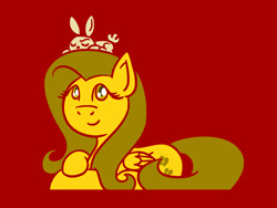 Size: 1800x1350 | Tagged: safe, artist:flutterluv, angel bunny, fluttershy, pegasus, pony, rabbit, g4, animal, duo, limited palette, lunar new year, lying down, on head, prone, red background, simple background