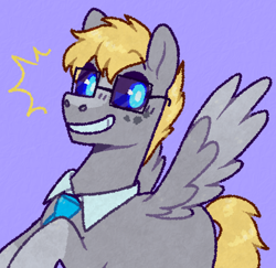 Size: 1280x1243 | Tagged: safe, artist:purrtal2, pegasus, pony, blank flank, glasses, glowing, glowing eyes, grin, necktie, ponified, portal (valve), portal 2, smiling, solo, wheatley