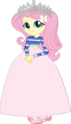 Size: 349x604 | Tagged: safe, fluttershy, human, equestria girls, g4, belly button, clothes, crown, exposed belly, female, jewelry, long skirt, midriff, regalia, shirt, simple background, skirt, solo, striped shirt, tiara, transparent background