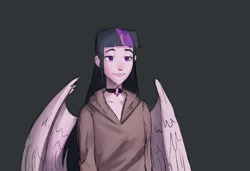 Size: 1206x825 | Tagged: safe, artist:haku nichiya, twilight sparkle, human, equestria girls, g4, choker, clothes, hoodie, humanized, palindrome get, solo, winged humanization, wings