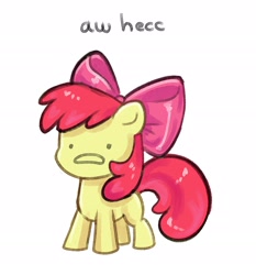 Size: 2121x2272 | Tagged: safe, artist:confetticakez, apple bloom, earth pony, pony, g4, apple bloom's bow, bow, dialogue, female, filly, foal, hair bow, heck, high res, simple background, solo, text, white background