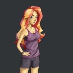 Size: 3108x3108 | Tagged: safe, artist:haku nichiya, sunset shimmer, human, equestria girls, g4, bare shoulders, female, hand on hip, high res, sleeveless, solo