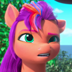 Size: 890x890 | Tagged: safe, screencap, sunny starscout, earth pony, pony, g5, my little pony: make your mark, my little pony: make your mark chapter 2, the cutie mark mix-up, confused, cropped, female, mane stripe sunny, mare, open mouth, reaction image, solo