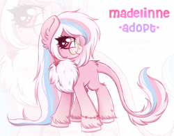 Size: 3549x2788 | Tagged: safe, artist:madelinne, oc, oc only, pony, adoptable, chest fluff, fur, glasses, high res, jewelry, leonine tail, long hair, simple background, tail, unshorn fetlocks, zoom layer