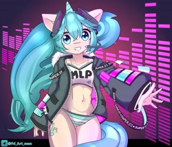 Size: 3500x3000 | Tagged: safe, artist:fd, anthro, anime, belly button, clothes, equine, female, hatsune miku, high res, midriff, panties, ponified, solo, striped panties, striped underwear, underwear, vocaloid