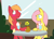 Size: 2292x1667 | Tagged: safe, artist:swomswom, edit, big macintosh, fluttershy, earth pony, pegasus, pony, g4, blush sticker, blushing, female, flower, food, ice cream, male, mare, no pupils, ship:fluttermac, shipping, sitting, stallion, straight, unshorn fetlocks